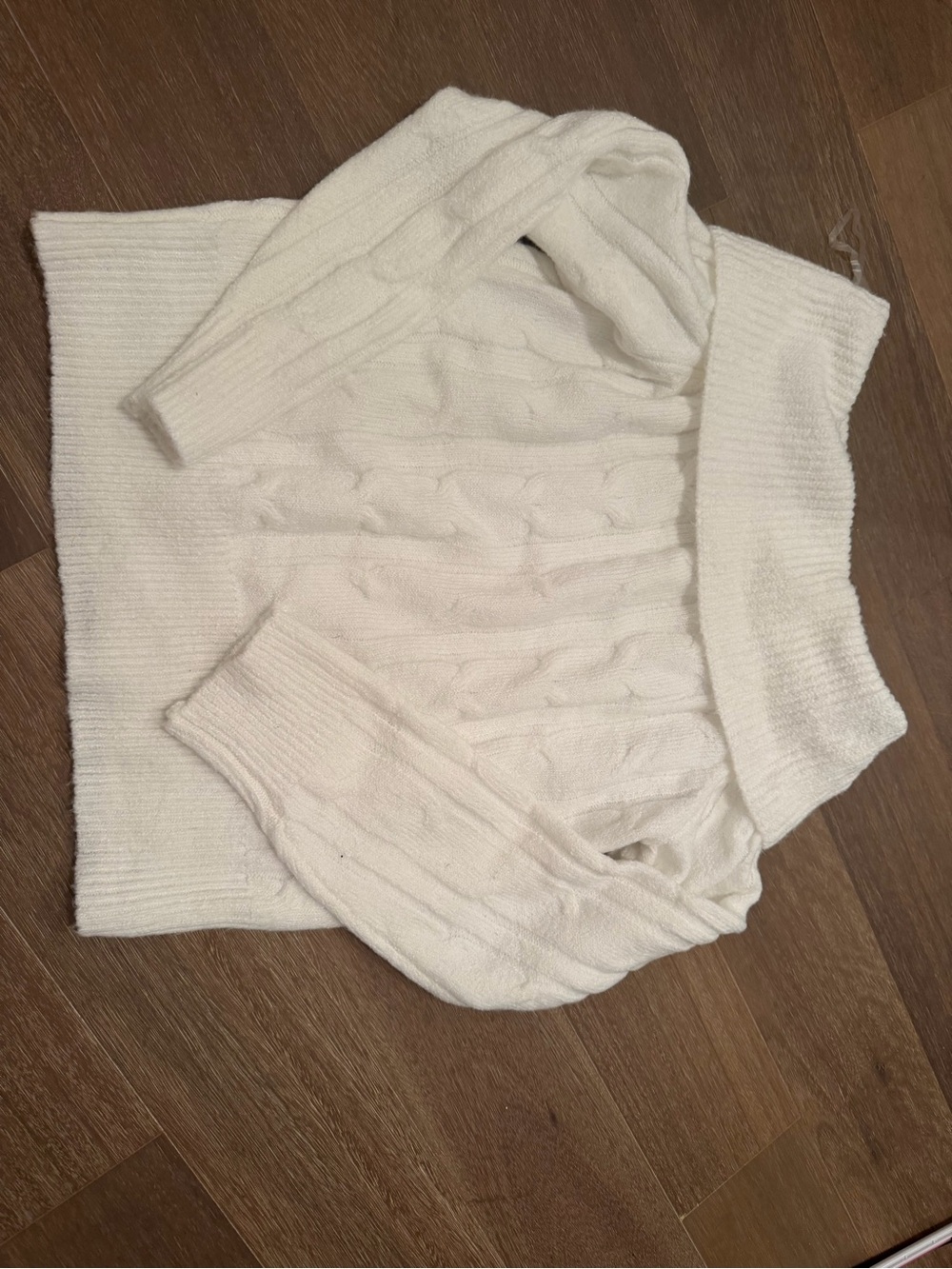 Absolutely Famous Cream Off-Shoulder Cable Knit Sweater